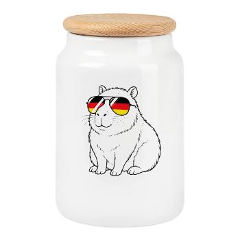 Drapeau allemand Capybara Allemagne allemande - Boîte à biscuits avec couvercle en bois - blanc - Devant