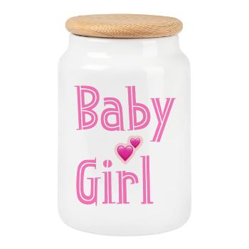 Baby Girl Pink Hearts Design - Cookie Jar with Wooden Lid - white - Front