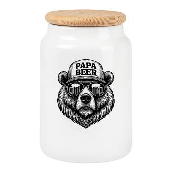 Idée cadeau humoristique de bière Papa Beer Father Bear - Boîte à biscuits avec couvercle en bois - blanc - Devant