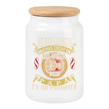 Papá Es Mi Favorita – Spanish Father’s Day  - Cookie Jar with Wooden Lid - white - Front
