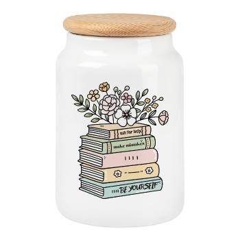Be Yourself Book Stack Motivation - Cookie Jar with Wooden Lid - white - Front