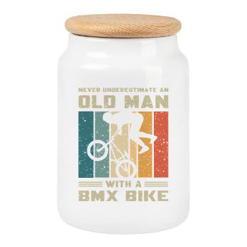 Never underestimate an old man with a BMX - Cookie Jar with Wooden Lid - white - Front