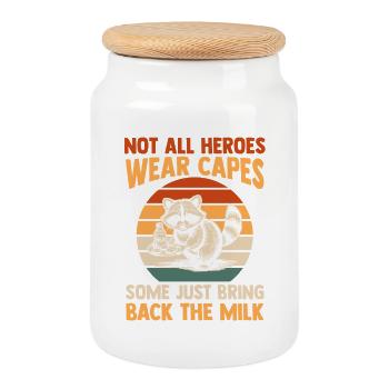 Funny Raccoon Dad Came Back With Milk Trash Panda - Cookie Jar with Wooden Lid - white - Front