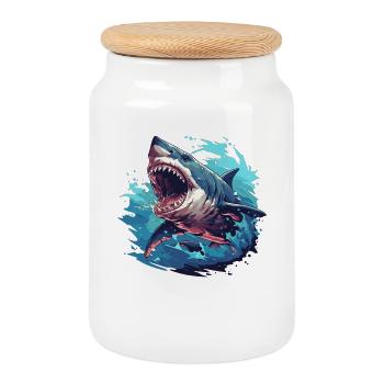 Mégalodons Mégalodon - Boîte à biscuits avec couvercle en bois - blanc - Devant