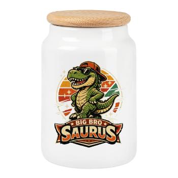 Big Bro Saurus Großer Bruder Dino Vintage - Keksdose mit Holzdeckel - Weiß - Vorne