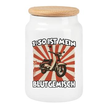 Geschenk für Simson-Fans, Ostalgie Fan - Keksdose mit Holzdeckel - Weiß - Vorne