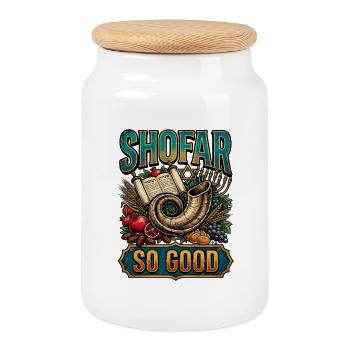 Shofar si bon : mélange juif festif - Boîte à biscuits avec couvercle en bois - blanc - Devant