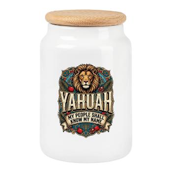 YAHUAH: Mein Name Banner - Keksdose mit Holzdeckel - Weiß - Vorne
