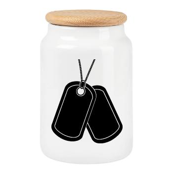 Dog Tag - Cookie Jar with Wooden Lid - white - Front