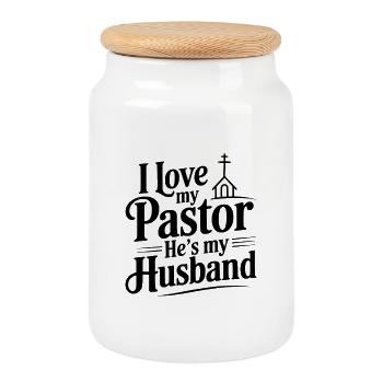 J’aime mon pasteur, c’est mon mari - Boîte à biscuits avec couvercle en bois - blanc - Devant
