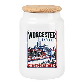 Worcester England Skyline Along River Severn - Keksdose mit Holzdeckel - Weiß - Vorne