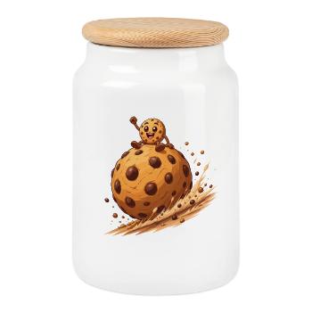 Cookie hero rides cookie planet - Cookie Jar with Wooden Lid - white - Front