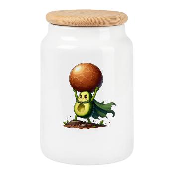 Avocado hero lifts fruit ball - Cookie Jar with Wooden Lid - white - Front