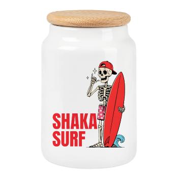 Shaka Surf Skeleton Surfing Summer Surfer - Cookie Jar with Wooden Lid - white - Front