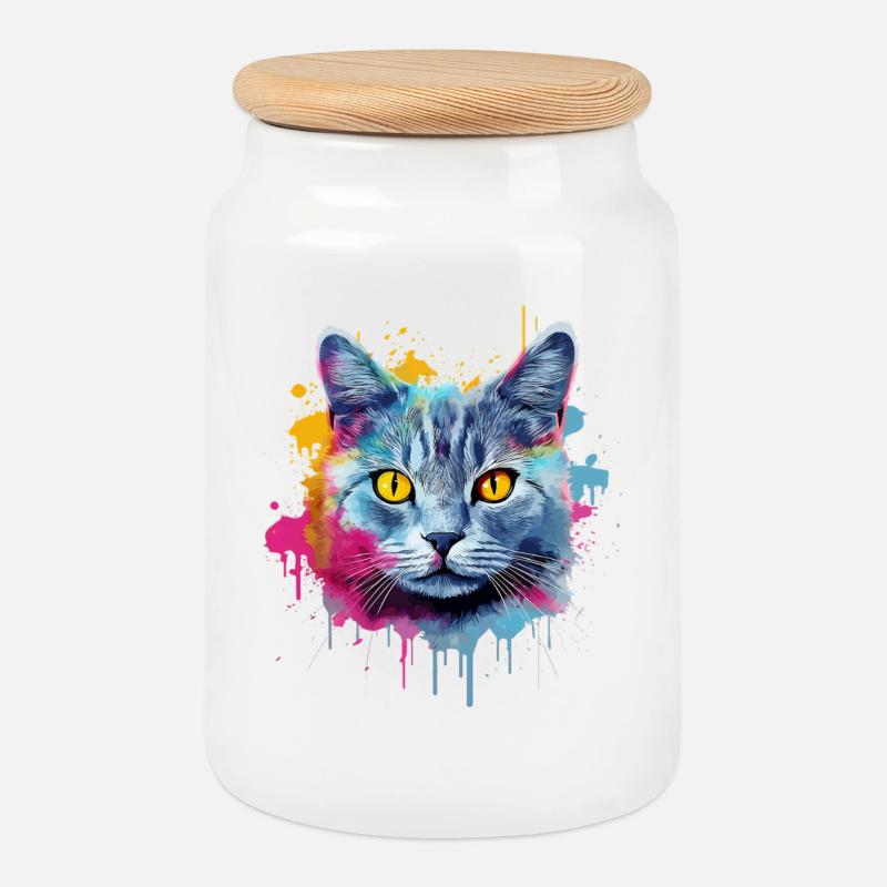 Splash Art Chartreux Katzengesicht Farbe - Keksdose mit Holzdeckel - Weiß