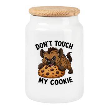 Süße Hyäne Cartoon Keks Don't Touch My Cookie - Keksdose mit Holzdeckel - Weiß - Vorne