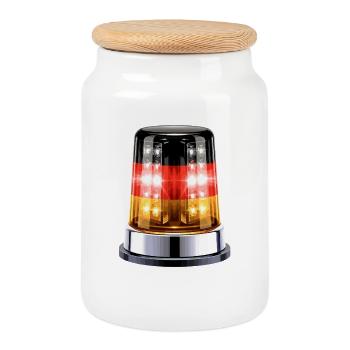 Hyperrealistic Germany Siren Beacon - Cookie Jar with Wooden Lid - white - Front