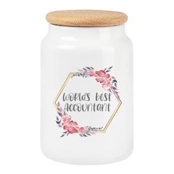 World's Best Accountant – Thank You Gift - Cookie Jar with Wooden Lid - white - Front