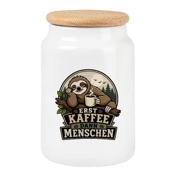 Erst Kaffee Dann Menschen - Keksdose mit Holzdeckel - Weiß - Vorne