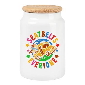 Bunte Retro Kindersportwagen - Keksdose mit Holzdeckel - Weiß - Vorne
