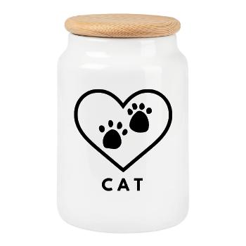 Cat Love Line Art - Keksdose mit Holzdeckel - Weiß - Vorne