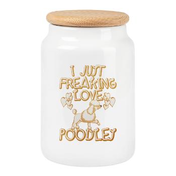 I Freaking Love Poodles – Ich liebe Pudel - Keksdose mit Holzdeckel - Weiß - Vorne