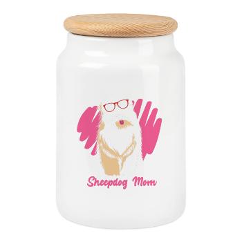 English Shepherd Mom Mom Mom Mom - Cookie Jar with Wooden Lid - white - Front