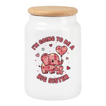 Gender reveal Im Going To Be A Big Sister Baby - Cookie Jar with Wooden Lid - white - Front