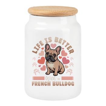French Bulldog Frenchie Dog Breed - Cookie Jar with Wooden Lid - white - Front