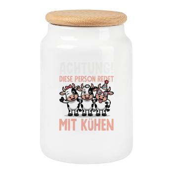 Achtung Diese Person Redet Mit Kühen Bauer Kuh - Keksdose mit Holzdeckel - Weiß - Vorne