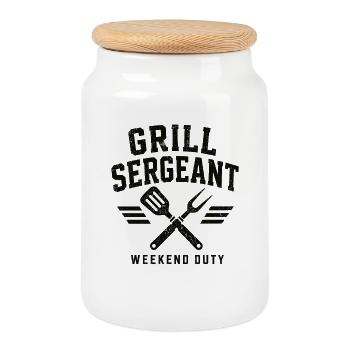 Grill Sergeant BBQ Shirt - Keksdose mit Holzdeckel - Weiß - Vorne