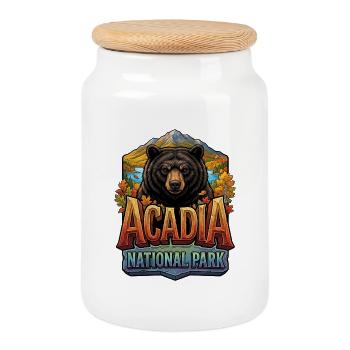Bear in Acadia National Park Fall - Cookie Jar with Wooden Lid - white - Front