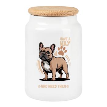 French Bulldog Frenchie Dog Breed - Cookie Jar with Wooden Lid - white - Front