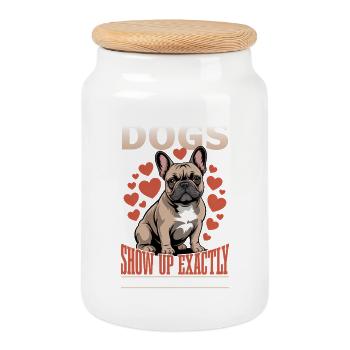 French Bulldog Frenchie Dog Breed - Cookie Jar with Wooden Lid - white - Front