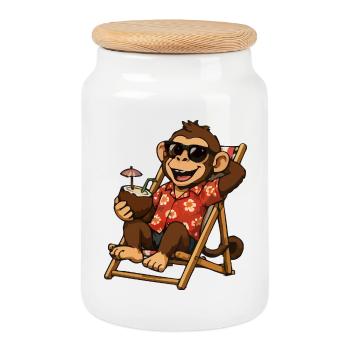 Singe sur la plage en hawaïen look - Boîte à biscuits avec couvercle en bois - blanc - Devant