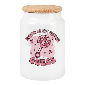 Gender Reveal Keeper Of The Gender Guess Mom Dad - Cookie Jar with Wooden Lid - white - Front