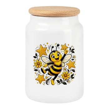 Bee Honey Beekeeper Honeycomb Bee Insect - Cookie Jar with Wooden Lid - white - Front