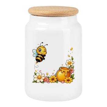 Bee Honey Beekeeper Honeycomb Bee Insect - Cookie Jar with Wooden Lid - white - Front