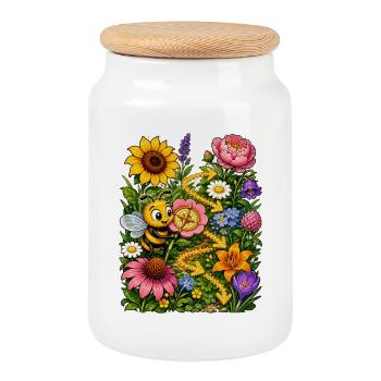 Bee Honey Beekeeper Honeycomb Insect Bee - Cookie Jar with Wooden Lid - white - Front
