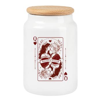 Queen of Hearts Lesbian Pride Playing Cards Desig - Cookie Jar with Wooden Lid - white - Front