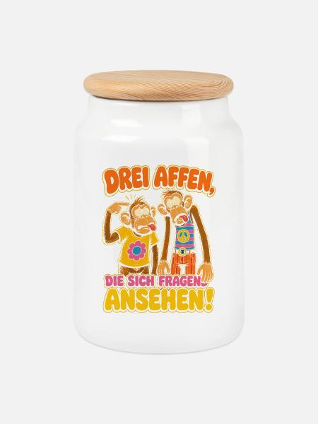 Drei Affen schauen sich an - Keksdose mit Holzdeckel - Weiß