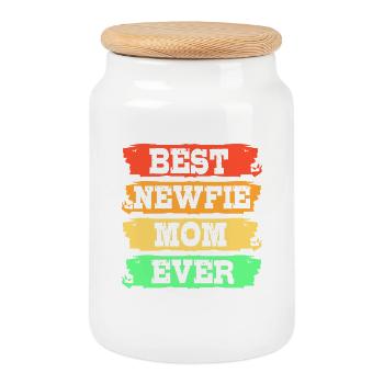 Maman de Terre-Neuve Maman - Boîte à biscuits avec couvercle en bois - blanc - Devant