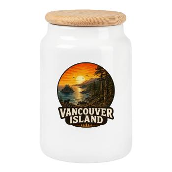 Aventure naturelle de la forêt canadienne de l’île de Vancouver - Boîte à biscuits avec couvercle en bois - blanc - Devant