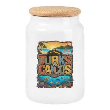 Souvenir of the Turks and Caicos Islands - Cookie Jar with Wooden Lid - white - Front