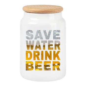 Économiser de l’eau Boire de la bière JGA Bière pour le Malle - Boîte à biscuits avec couvercle en bois - blanc - Devant