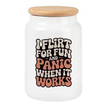 Je flirte pour le plaisir Rencontres Flirt Anmachspruch célibataire - Boîte à biscuits avec couvercle en bois - blanc - Devant