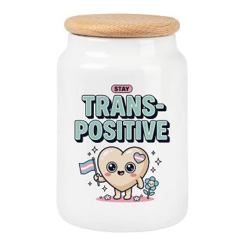 Pride Month LGBTQ - Stay TransPositive - Cookie Jar with Wooden Lid - white - Front