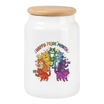 Cat Pride Month Colour Festival - Cookie Jar with Wooden Lid - white - Front