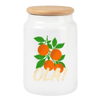 Salutations de Noël des plantes d’orange rétro d’Olá - Boîte à biscuits avec couvercle en bois - blanc - Devant