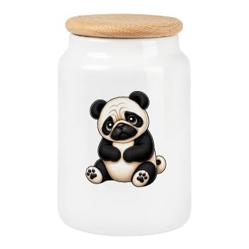 Cute Panda Cartoon Faithful Loving Animal Welfare - Cookie Jar with Wooden Lid - white - Front